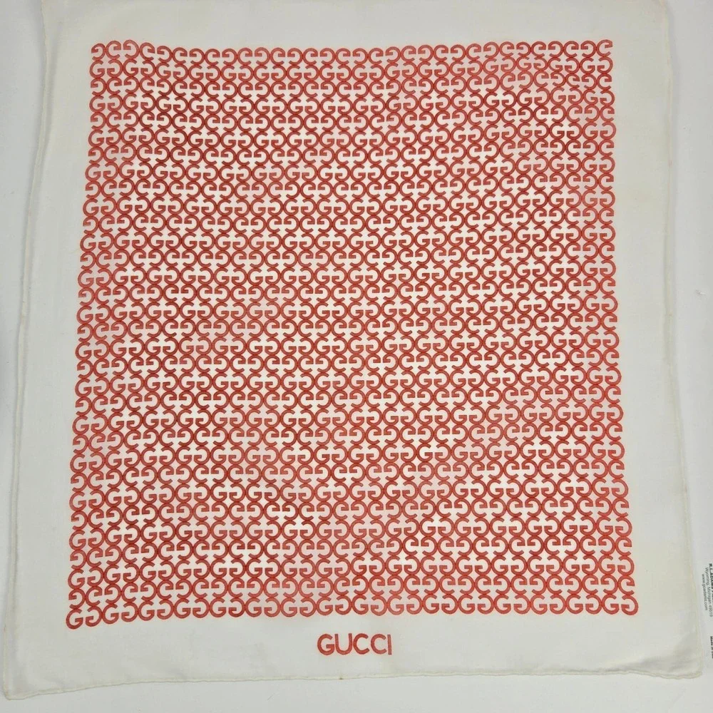 Vintage Gucci Handkerchief Orange Monogram G Fine Cotton Gauze Pocket Square Box
